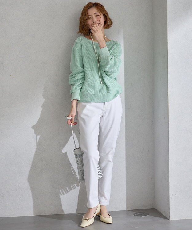 23区 【洗える】コットンギマ ボートネック ニット スモーキーグリーン系