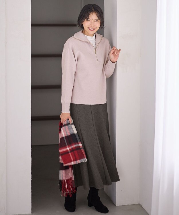 ANY スウェットライクハーフジップニット オイスター