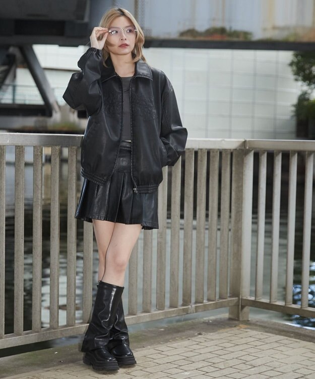 WEGO 【ユニセックス着用ITEM】PUダメージアップリケブルゾン ブラック