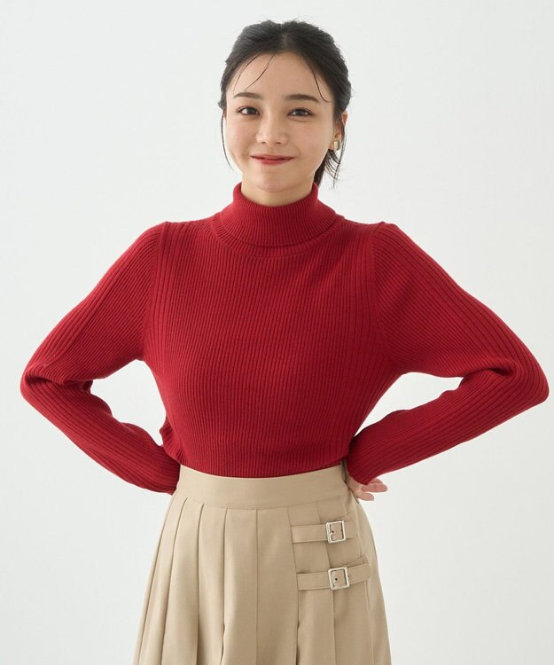 earth music&ecology やわらかタッチタートルネックニットプルオーバー Red