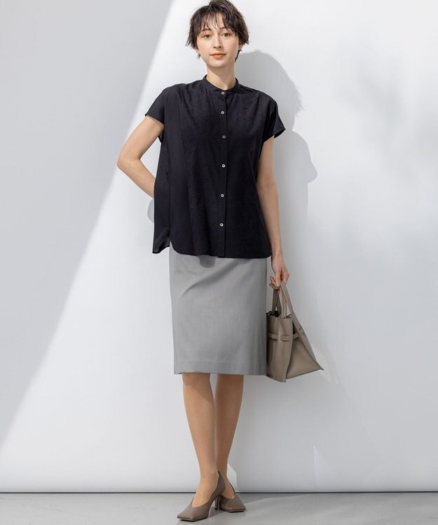 23区 S 【セットアップ対応】ストレッチシャンブレー タイト スカート ライトグレー系