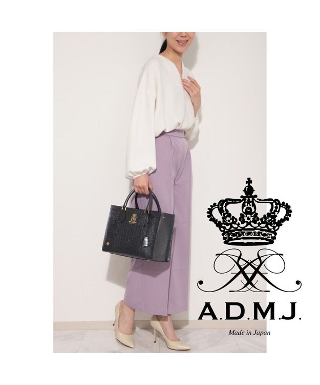 A.D.M.J. 【牛革】クロコ型押しスクエアトートM オニキスパール