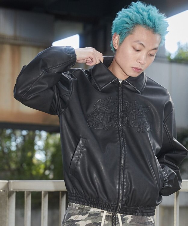 WEGO 【ユニセックス着用ITEM】PUダメージアップリケブルゾン ブラック