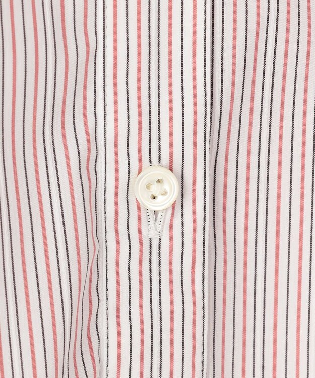 J.PRESS LADIES BEZ ドビーストライプ バンドカラー ブラウス ホワイト×ピンク×スレート系