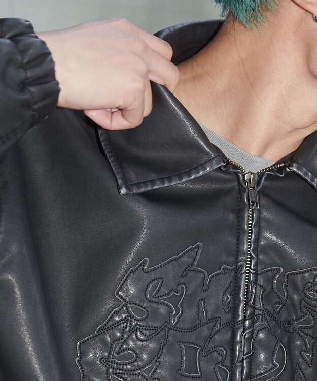 WEGO 【ユニセックス着用ITEM】PUダメージアップリケブルゾン ブラック