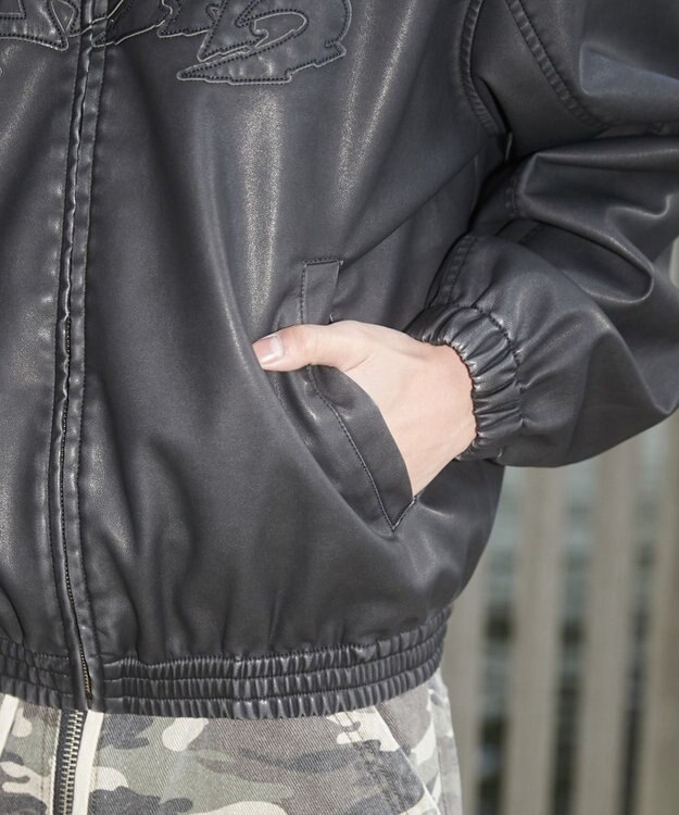 WEGO 【ユニセックス着用ITEM】PUダメージアップリケブルゾン ブラック