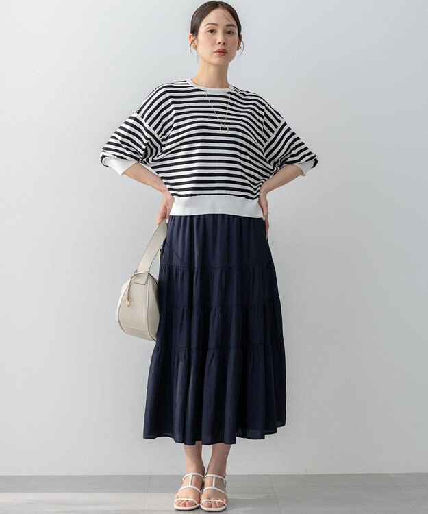 組曲 ドルマンスリーブ7分袖 ニットＴ ボーダー系1