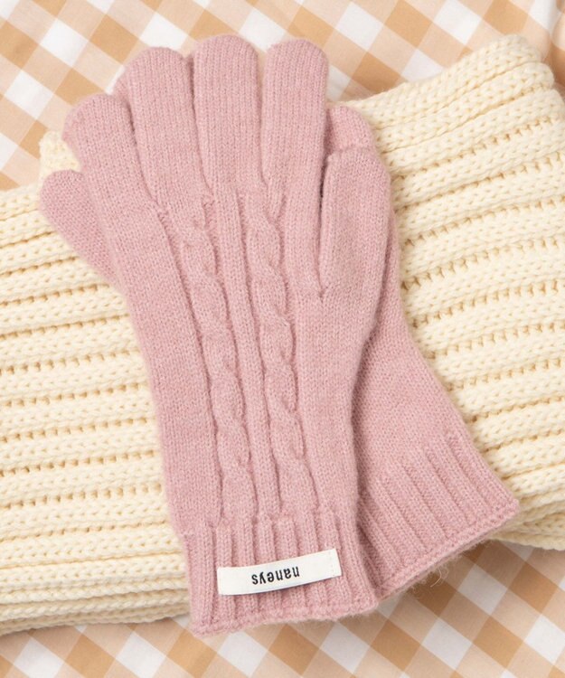 WEGO ケーブル編みグローブ ライトピンク