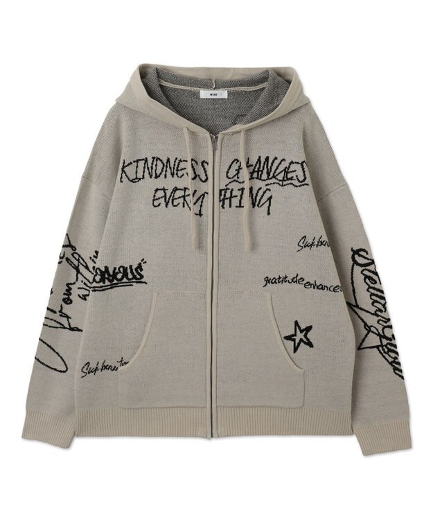 WEGO ジャガードグラフィックニットZIPパーカー ホワイト