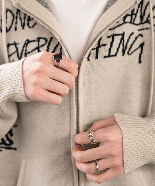 WEGO ジャガードグラフィックニットZIPパーカー ホワイト