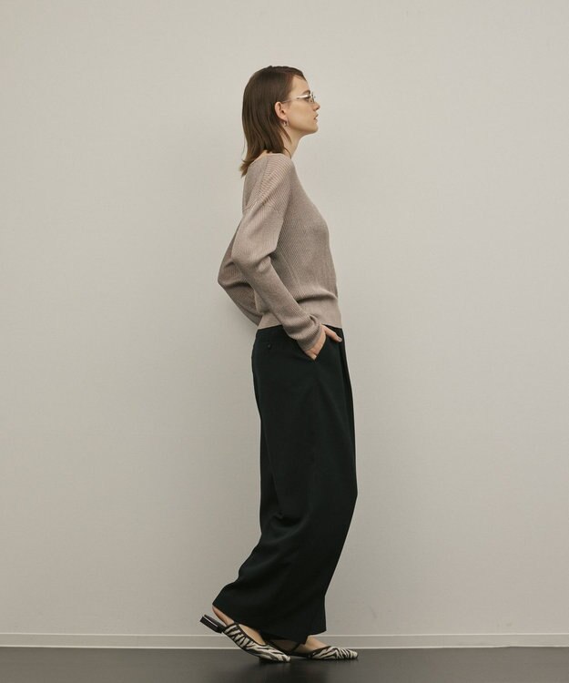 GRACE CONTINENTAL ラメリブクルーニットトップ グレー