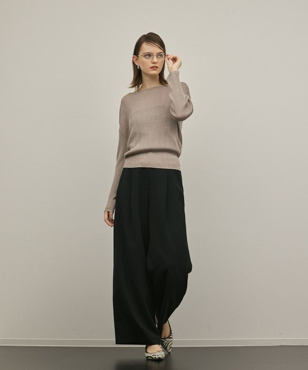 GRACE CONTINENTAL ラメリブクルーニットトップ グレー