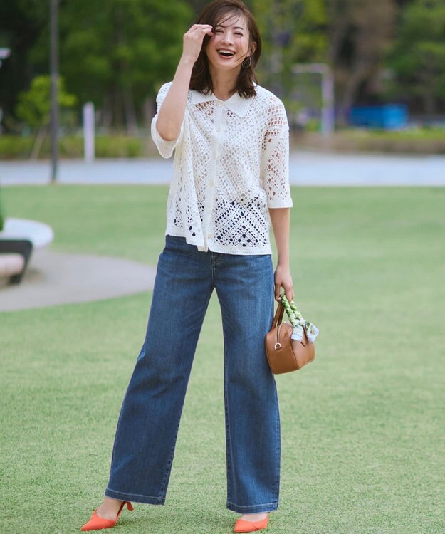 23区 【見上愛さん着用/Oggi掲載/接触冷感】23区DENIM サマー ストレート ワイド パンツ ウォッシュドブルー系