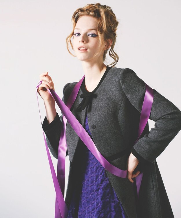 TOCCA 【WEB限定カラー有り】【消臭】MILKY PUFF リボンウールコート チャコールグレー系