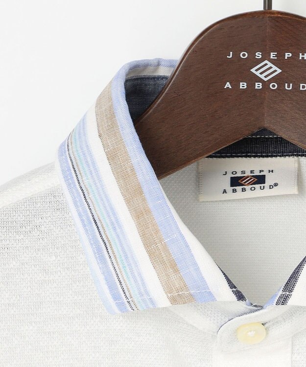 JOSEPH ABBOUD 【リネン素材/吸水速乾/日本素材】リネンハニカム ダディ ポロシャツ ホワイト×ストライプ