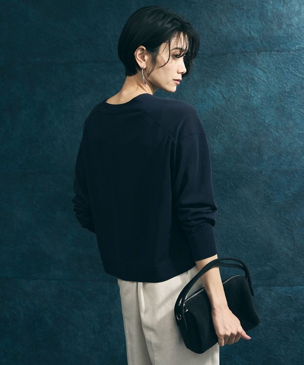 UNFILO L イージーカーディガン クロップド ネイビー