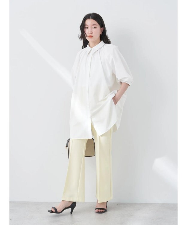 earth music&ecology パフスリーブチュニックブラウス Off White