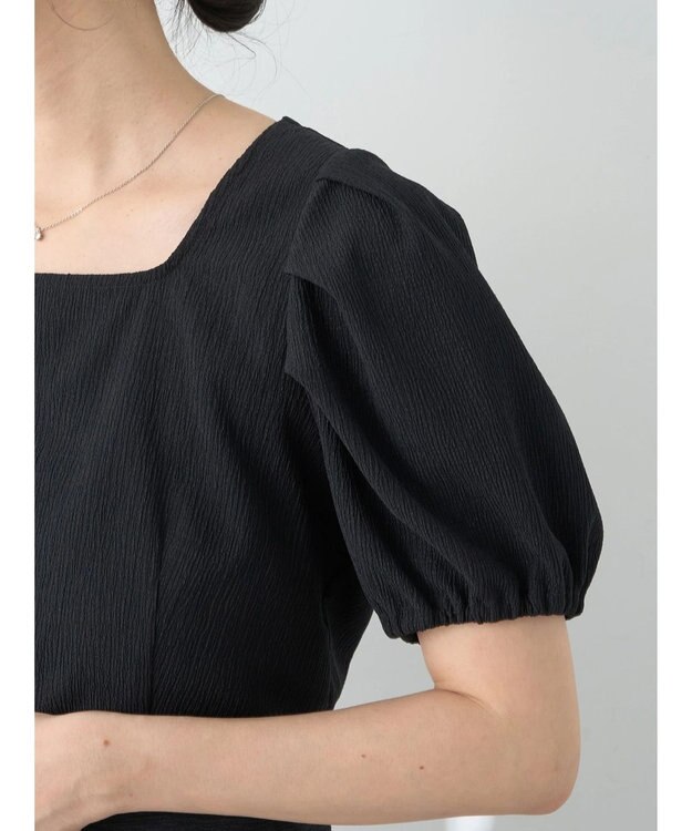 earth music&ecology ＳＥＴ２点バックリボンブラウス＋フレアスカート Black