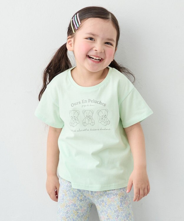 ANY KIDS 【一部店舗/WEB限定】【綿100%】プリント 半袖Tシャツ ミント×クマ
