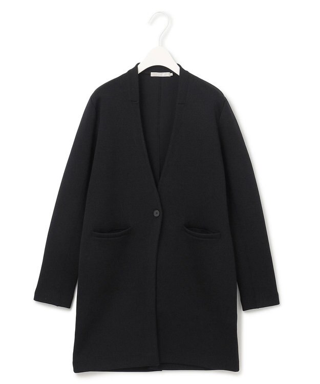 ICB 【洗える】シンセティックヤーンスムース ロングニットジャケット ブラック系