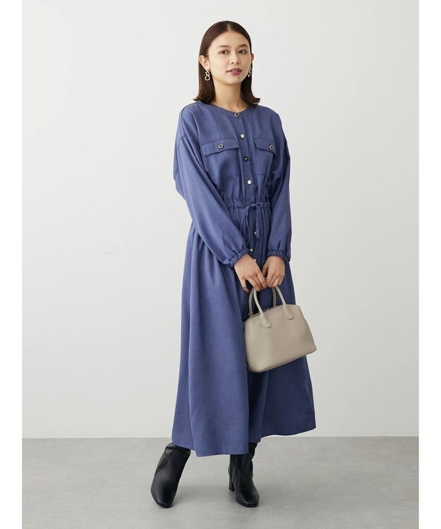 Green Parks ・ＥＬＥＮＣＡＲＥ　ＤＵＥ　イロイロ釦ドロストワンピース Blue