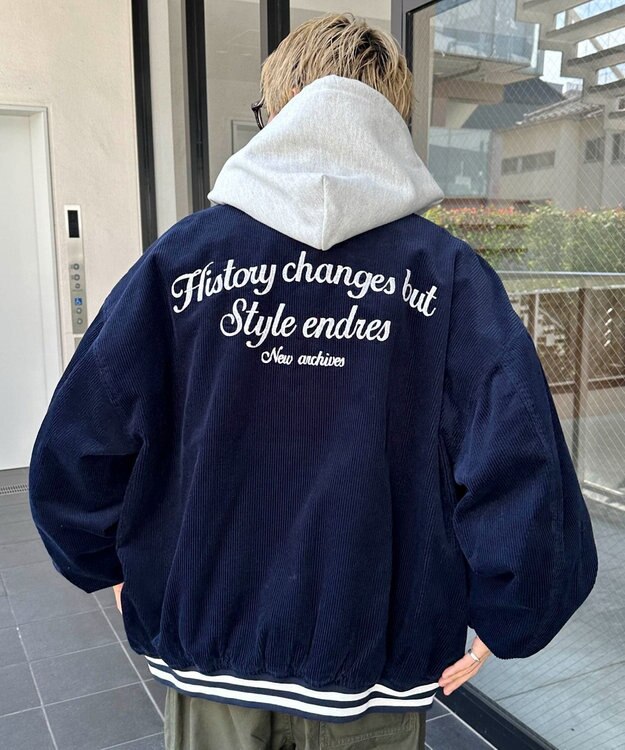 WEGO ヴィンテージコーデュロイスタジャン ネイビー