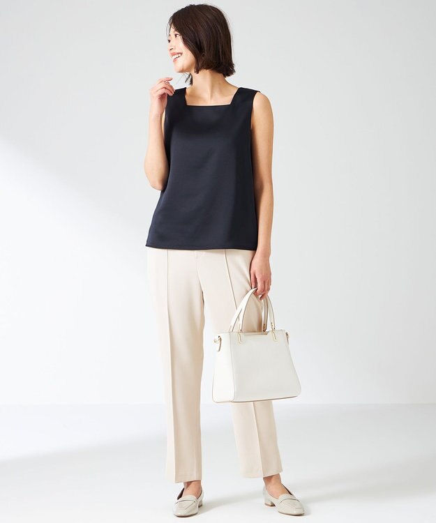 ANY SIS 【洗える】サテン2WAY タンクトップ ネイビー