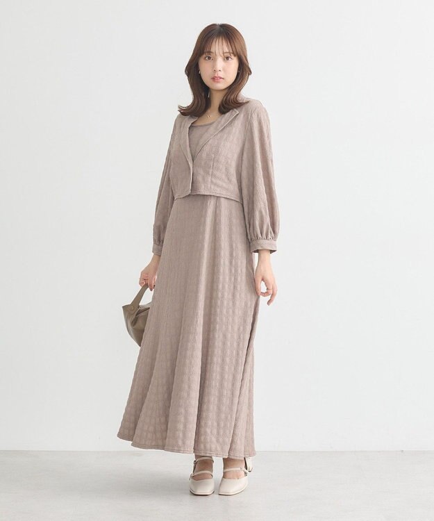 earth music&ecology ＳＥＴ２点ジャカードシャツ＋キャミドレ Mocha