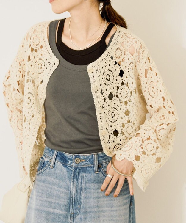 AMERICAN HOLIC トーションレースカーディガン Ivory