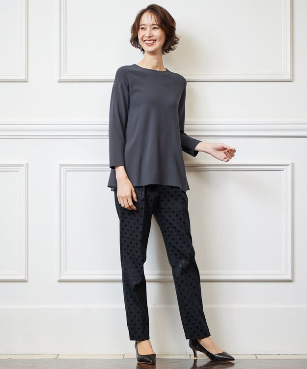 自由区 【洗える】ブライトドットジャガード テーパードパンツ ネイビー系7