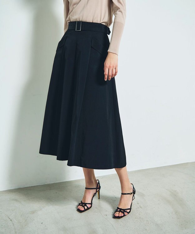 GRACE CONTINENTAL グログランタックフレアスカート ブラック