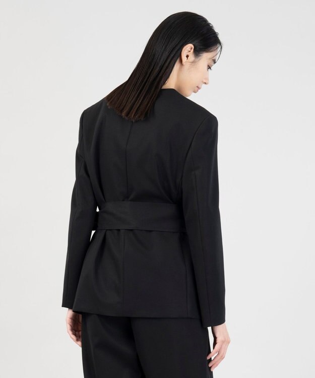 23区 L 【エステータ】コットンダブルクロス ノーカラージャケット ブラック系