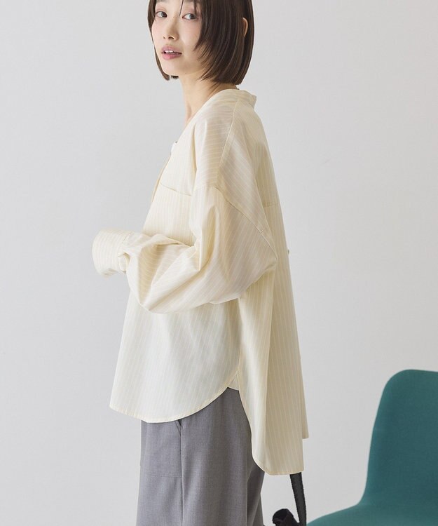 AMERICAN HOLIC 【イージーケア】ストライプVネックシャツ Yellow