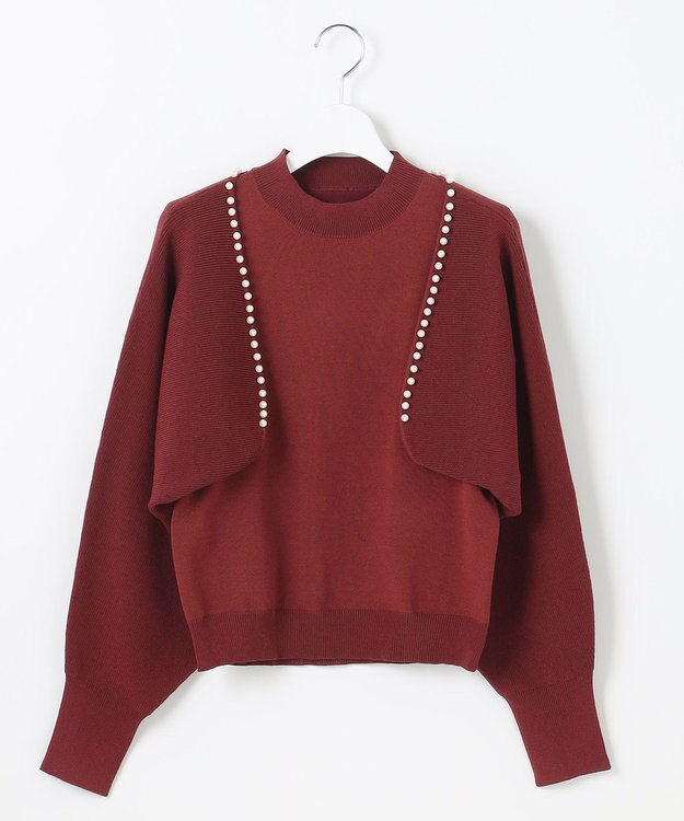 Feroux 【洗える・アンサンブル】パールポイントアンサンブル ニット ワイン系