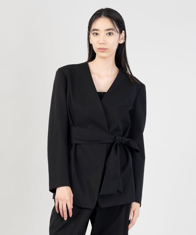 23区 L 【エステータ】コットンダブルクロス ノーカラージャケット ブラック系