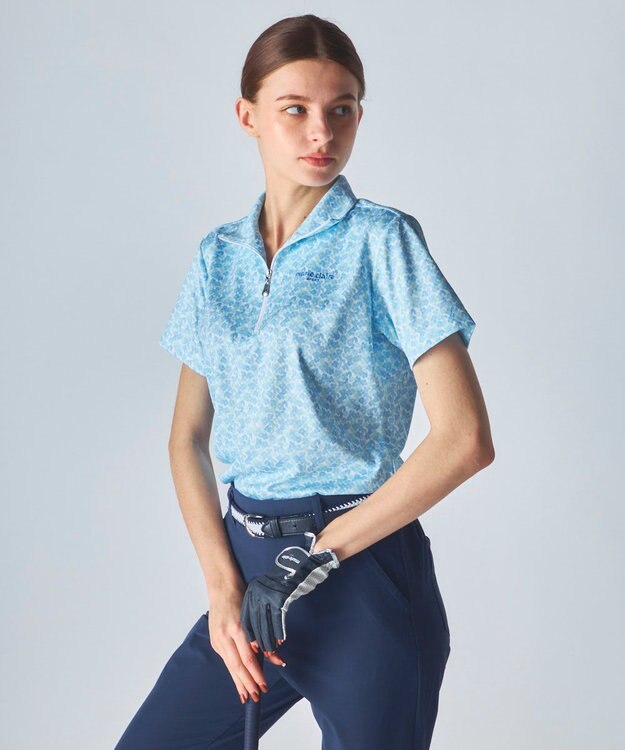 FILA GOLF／marie claire 【marie claire SPORT】小花柄ハーフジップ半袖シャツ ブルー