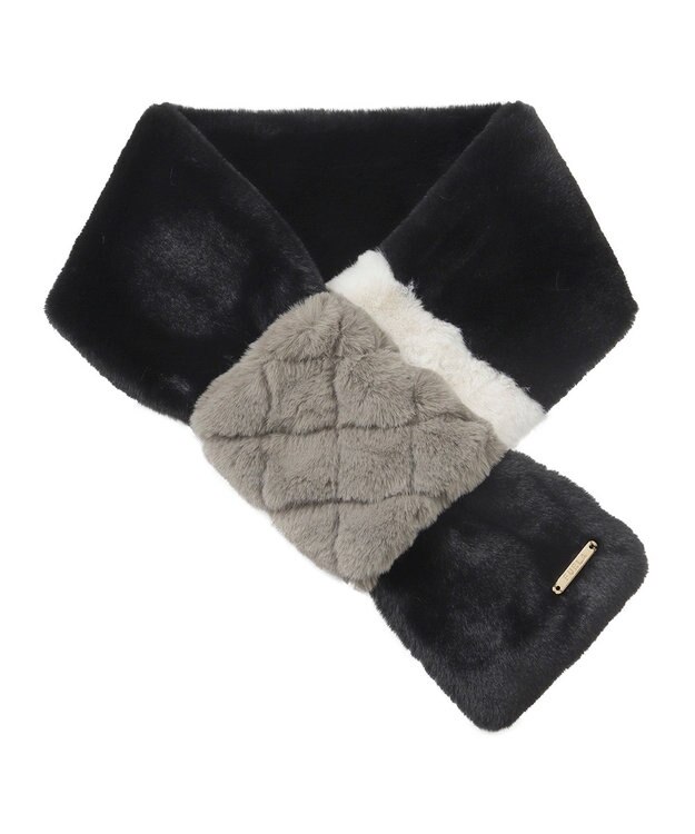 MOONBAT FURLA フェイクファーキルティング風トリコマフラー ブラック