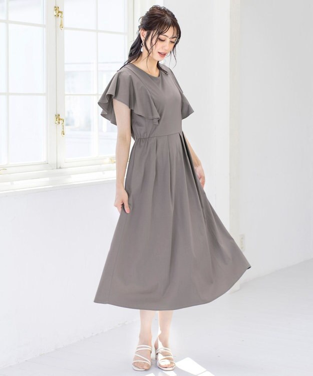 Tiaclasse L 【洗える】ストレスフリーで着用できるカットソーフレアワンピース グレージュ