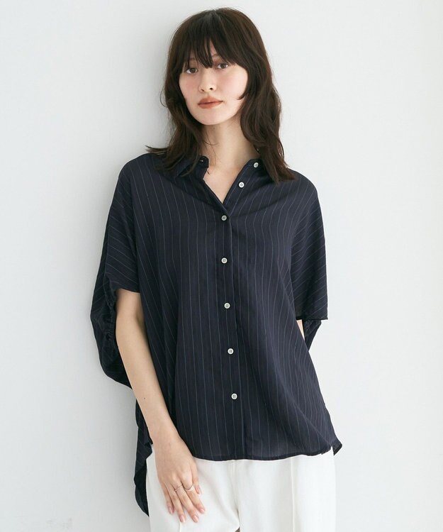 YECCA VECCA 【セットアップ可能】ストライプ柄シャツ Navy