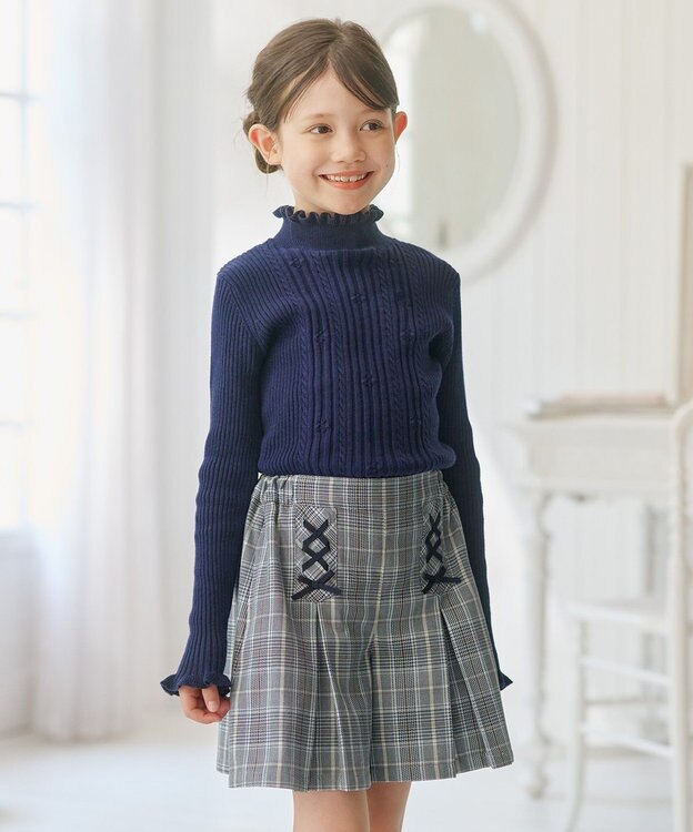 組曲 KIDS 【110-140㎝】フラワードット リブニット ネイビー