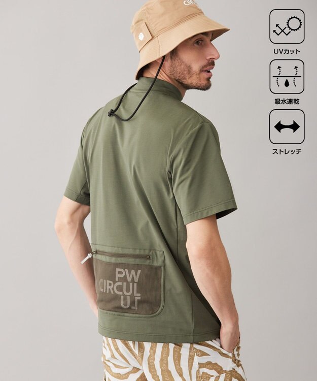 PW CIRCULUS 【UVカット / 吸水速乾 / 伸縮性抜群】【MEN】メッシュポケットモック カーキ系
