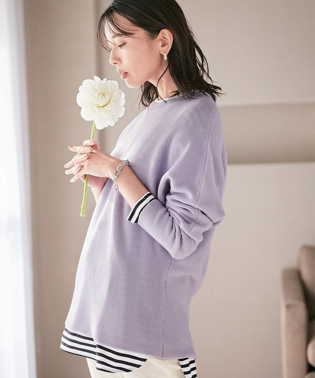 23区 【洗える】ウールブレンド ドルマン ニット ライラック系
