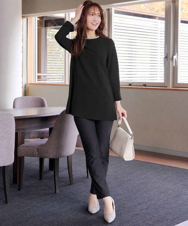 Tiaclasse 【3WAY・ストレッチジョーゼット】付け襟チュニック ブラック