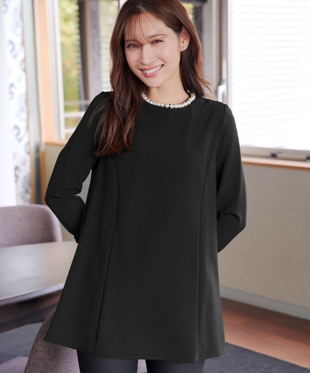 Tiaclasse 【3WAY・ストレッチジョーゼット】付け襟チュニック ブラック