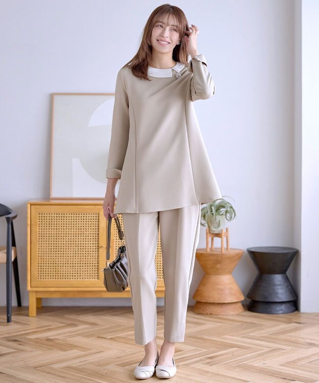 Tiaclasse 【3WAY・ストレッチジョーゼット】付け襟チュニック グレージュ