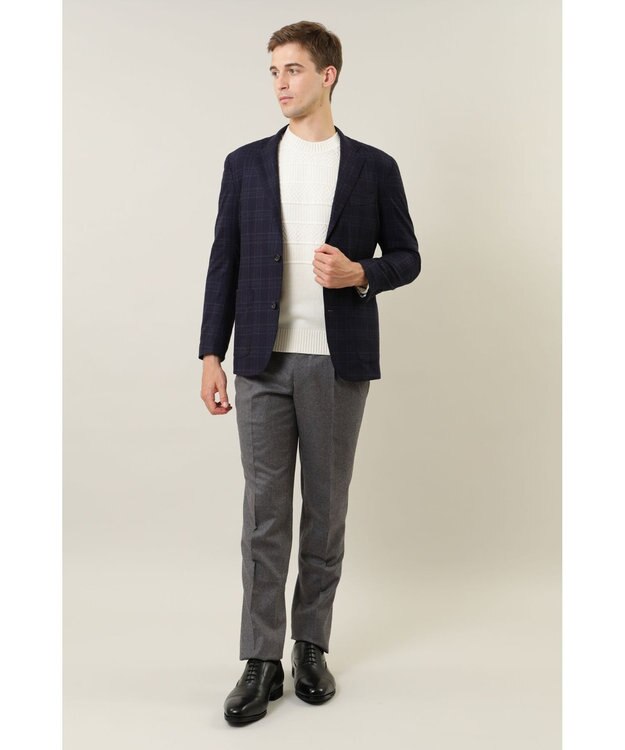 DAKS フランネルチェックジャケット ネイビー