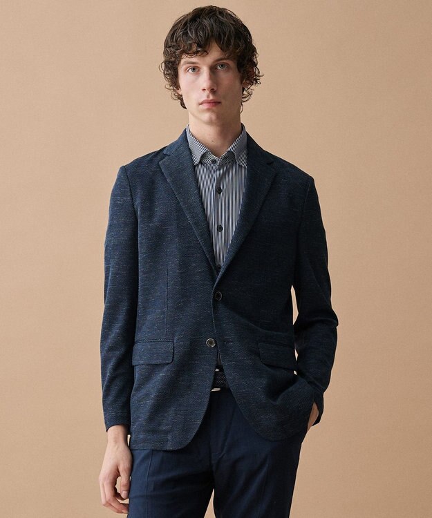 JOSEPH ABBOUD 【尾州産ジャージー/軽量/ストレッチ】ノルマンディーリネントップジャージージャケット ネイビー系