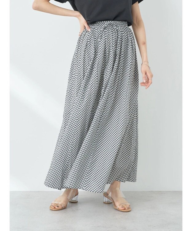 earth music&ecology コットンボイルボリュームスカート Gingham Check