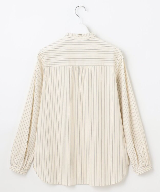 J.PRESS LADIES 【洗える】BEZ ドビーストライプ フリルネック ブラウス イエロー×グレーストライプ系
