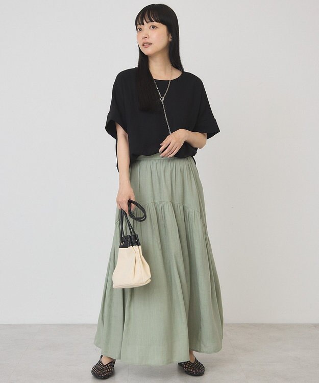 AMERICAN HOLIC 楊柳ギャザーボリュームフレアスカート Khaki